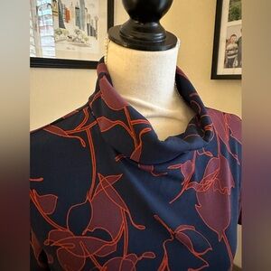 Nordstrom Halogen Navy and Red Floral Blouse